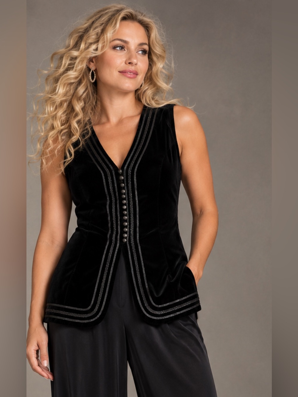 Vintage Ann Taylor Black Velvet Long Vest Size 10 90s Gothic Romantic Size 10